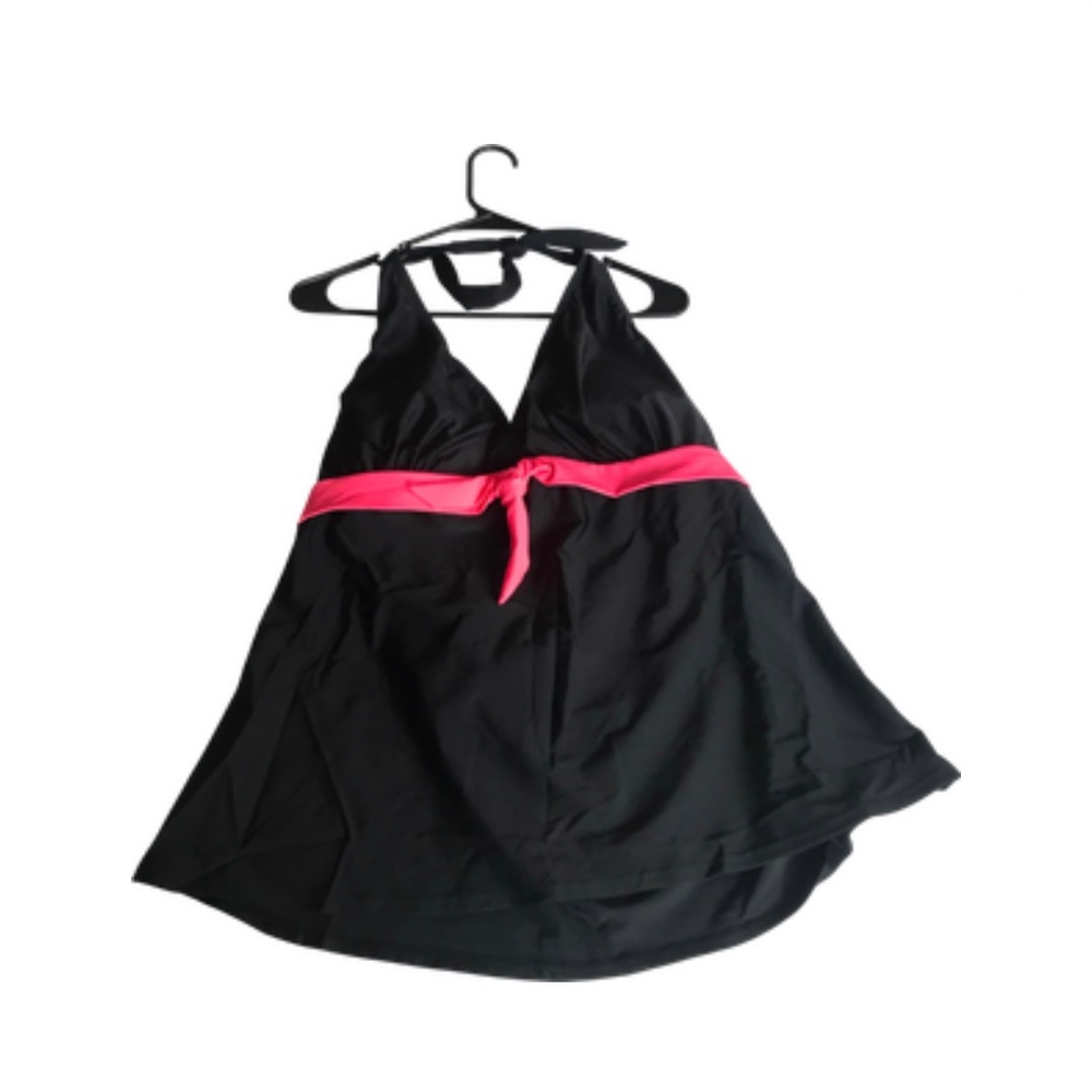 NWT Swimsuits For All halter tankini top 22 plus size black hot pink S4A new